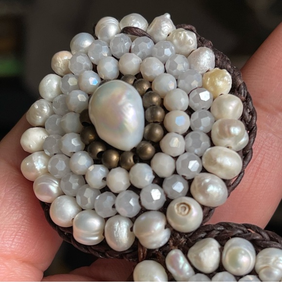 Mosaic Semi-Precious Stones Large White Bib Handmade 16" - 18" Necklace - Picture 2 of 15